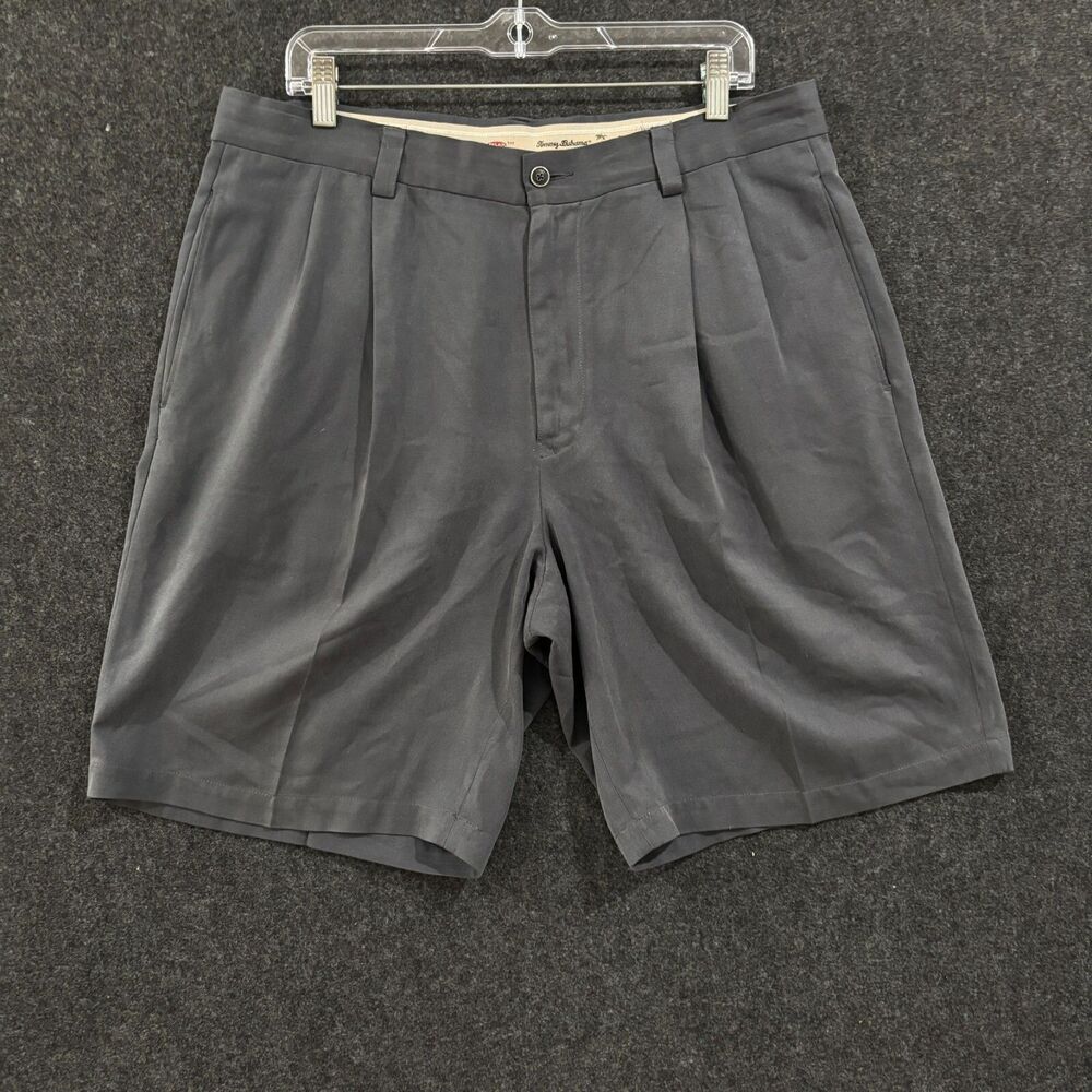 Tommy Bahama Shorts Men's 35 Gray 100% Silk Pleated 9" Golf Summer Beach Casual